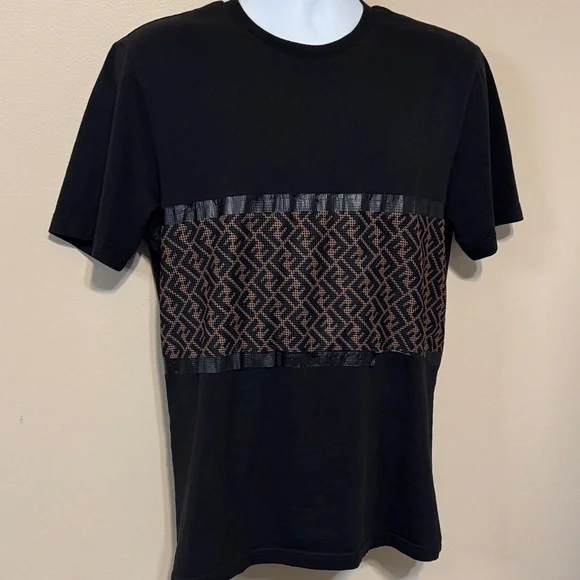 Fendi FF Mesh Panel Black T‑Shirt (Flawed Embellishment) size Large - Picture 2 of 14
